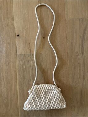 Textured Quilted Cream Crossbody Shoulder Bag